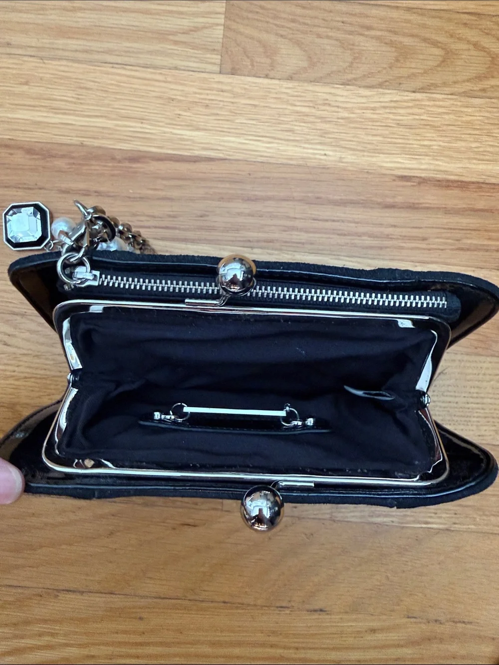 Black Clasp Wristlet Clutch with Charm Chain